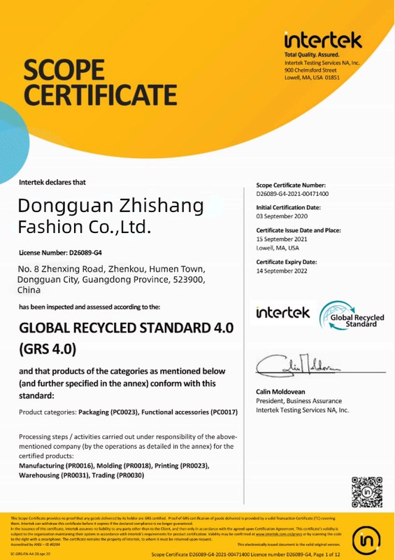 GRS 4.0 Scope Certificate