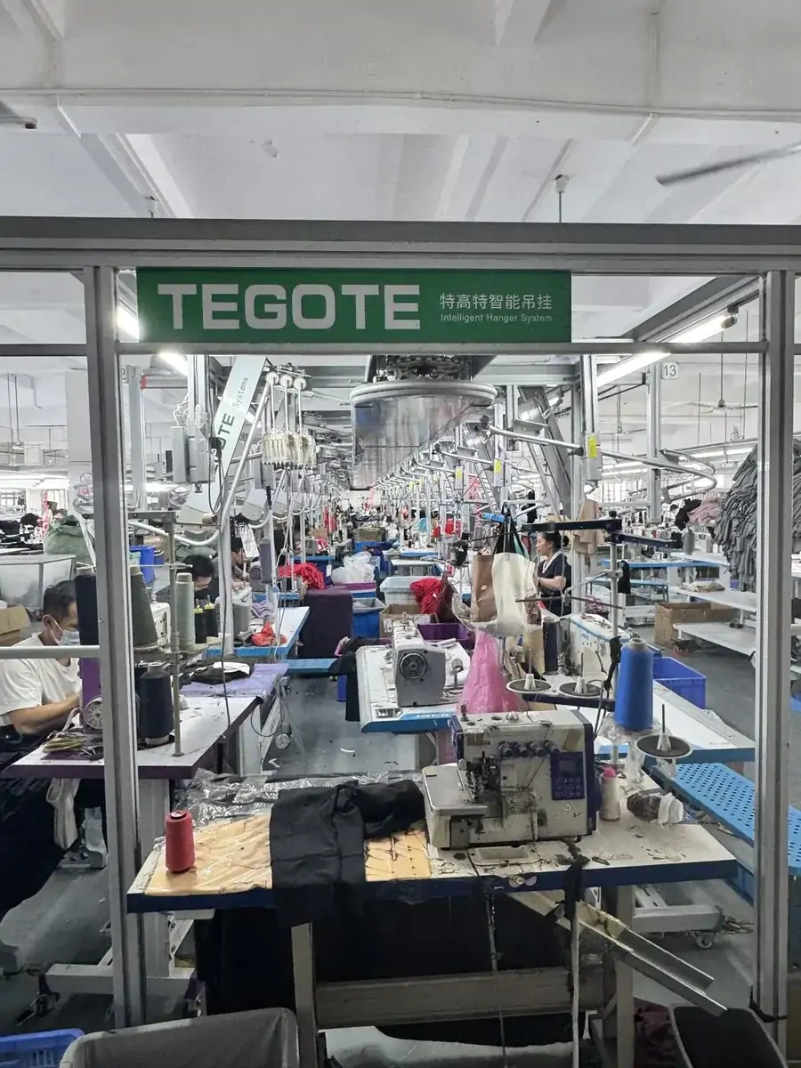 TEGOTE intelligent hanger line on the ZIESHINE sewing floor in Dongguan