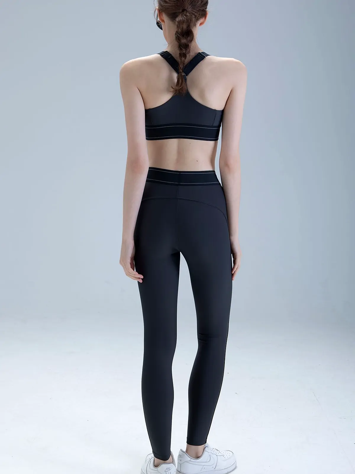 Flatlock seam detail on sports bra