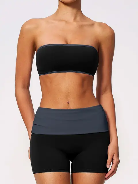 Bandeau Colour-Block short yoga set in auburn front view