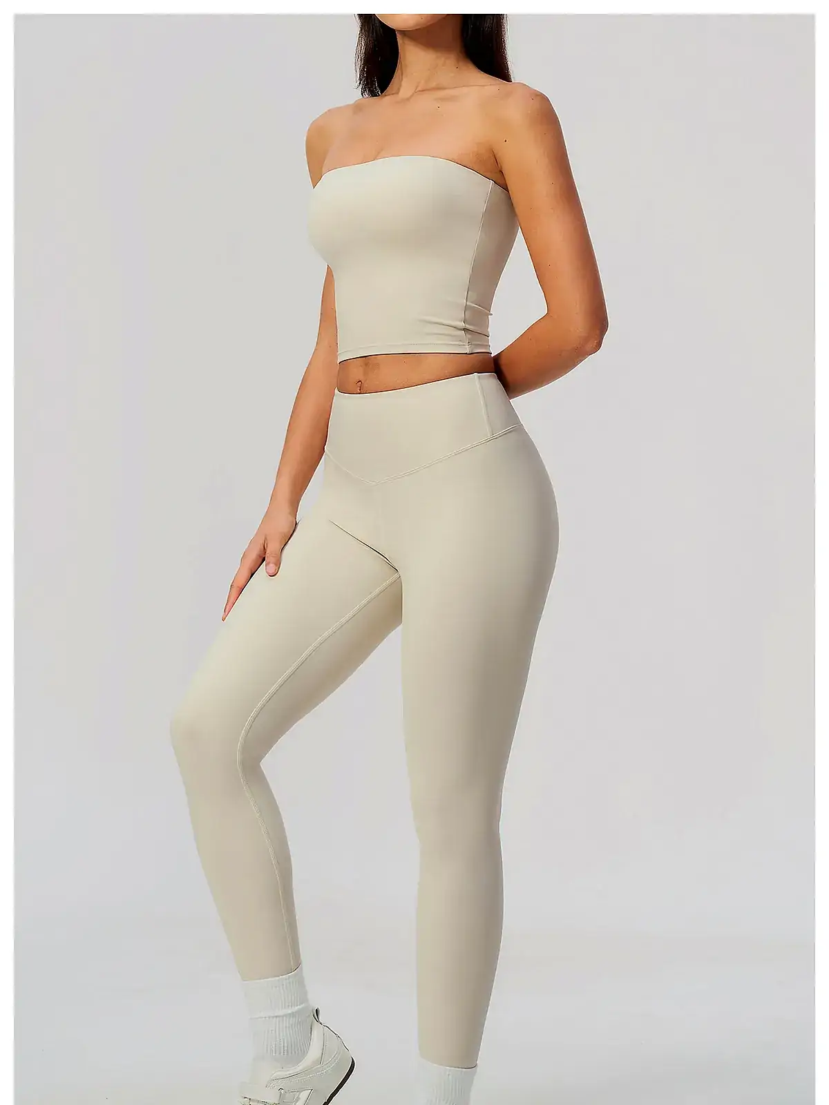 Bandeau sculpt yoga set back seam construction