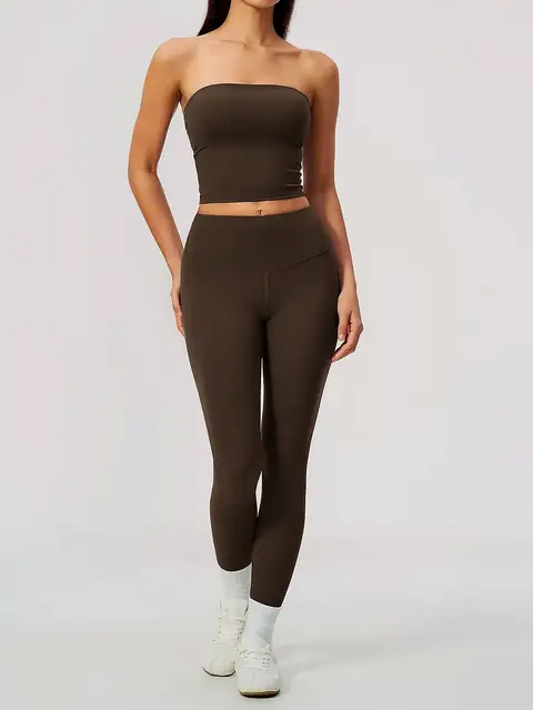 Bandeau sculpt yoga set in mocha front view