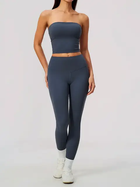 Bandeau sculpt yoga set in rhino grey front view