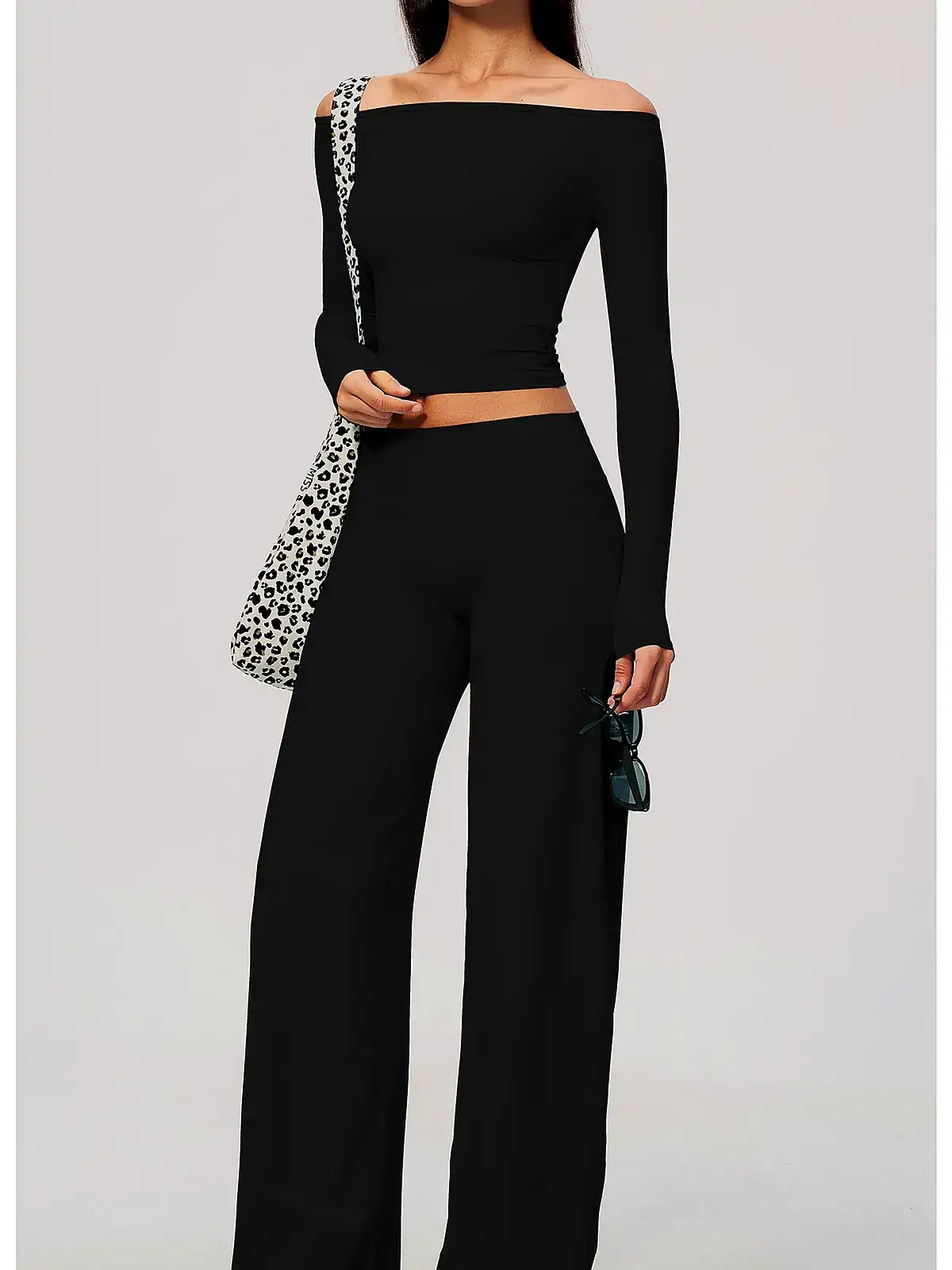 Waistband detail on Brushed Boat-Neck Long-Sleeve yoga top