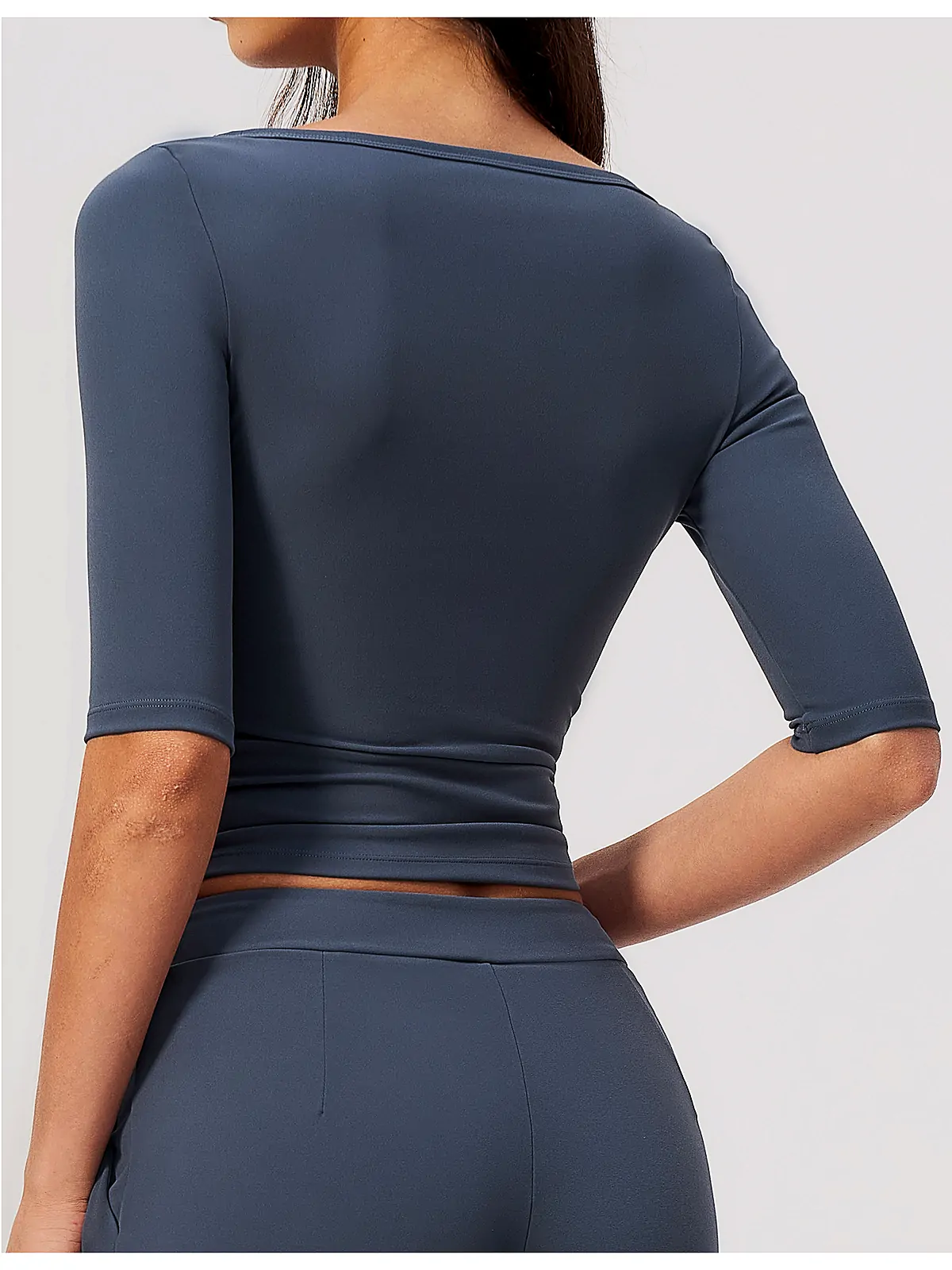 Brushed Boat-Neck Mid-Sleeve Top — fabric close-up