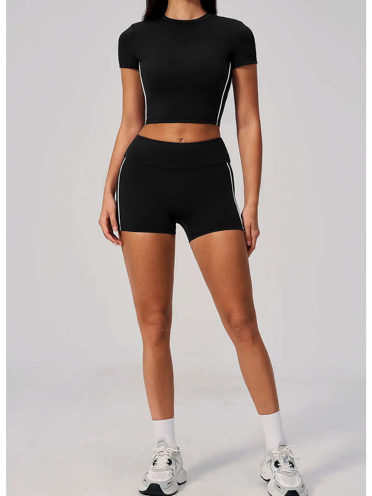 Brushed Crop Yoga Tee — back seam construction
