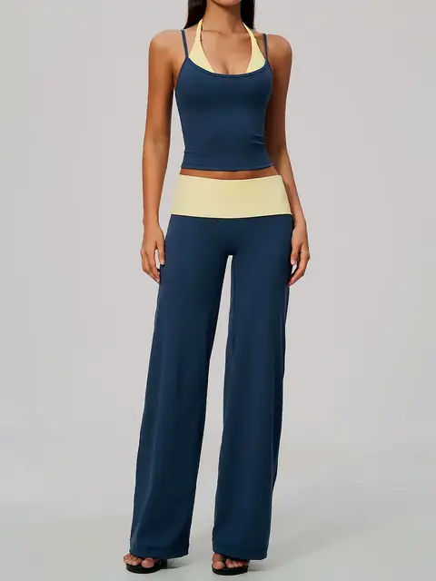 Brushed halter cami yoga top in rhino grey front view