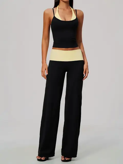 Brushed halter cami yoga top in tea brown front view