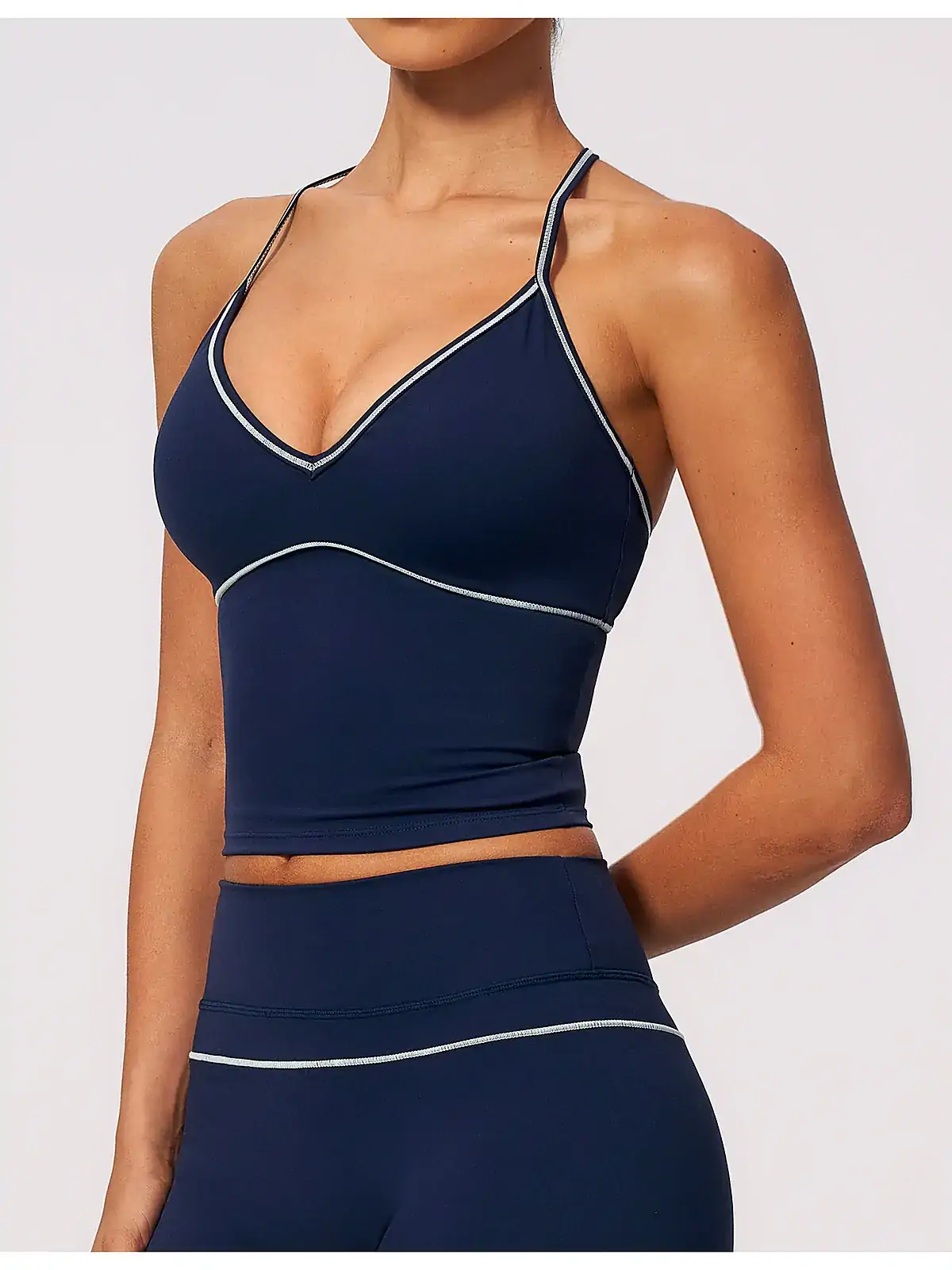 Flatlock seam detail on yoga tank