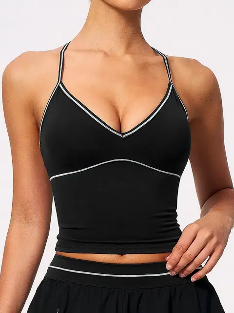 Brushed halter V-Neck yoga tank in walnut front view