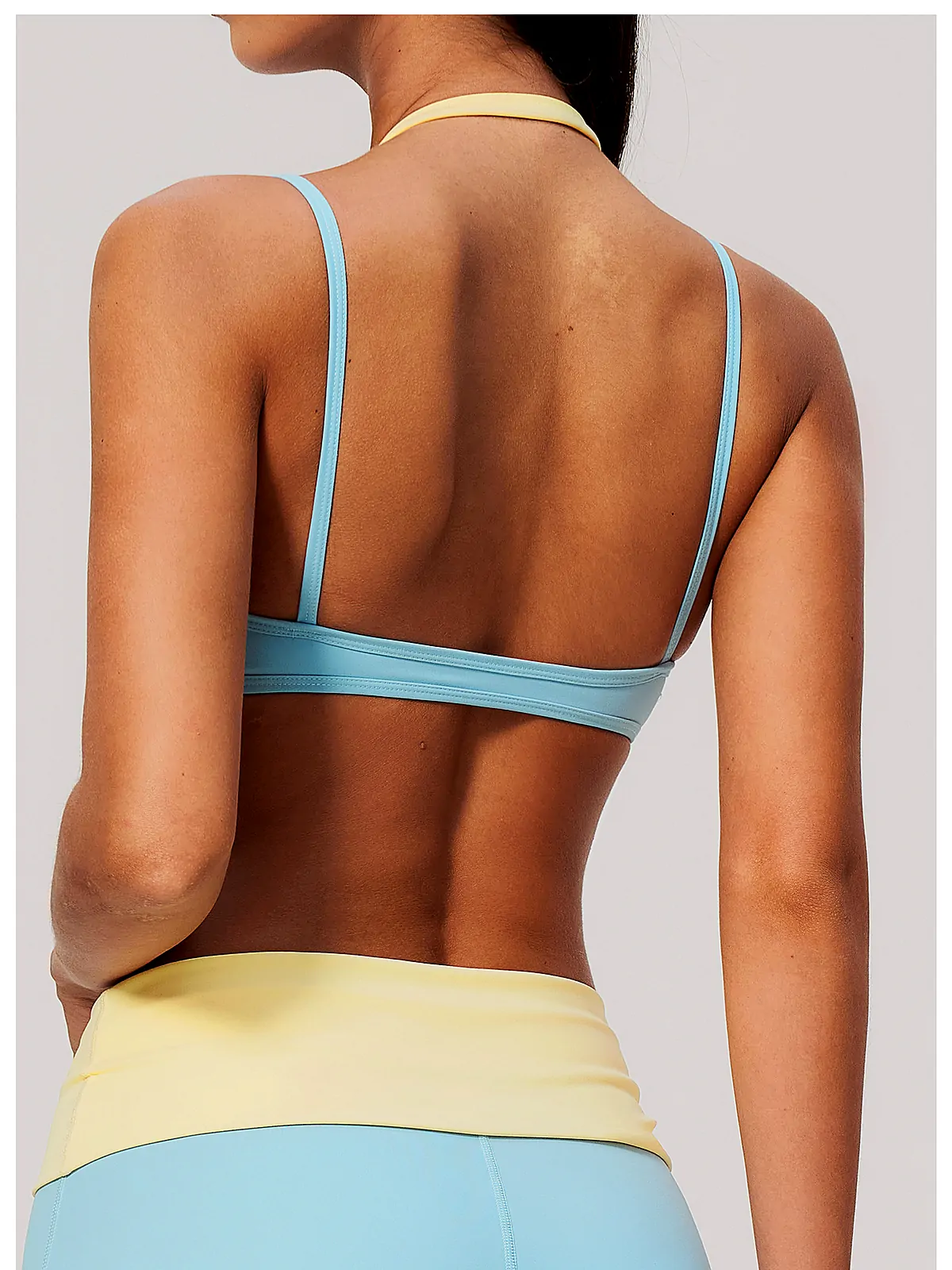 Flatlock seam detail on sports bra