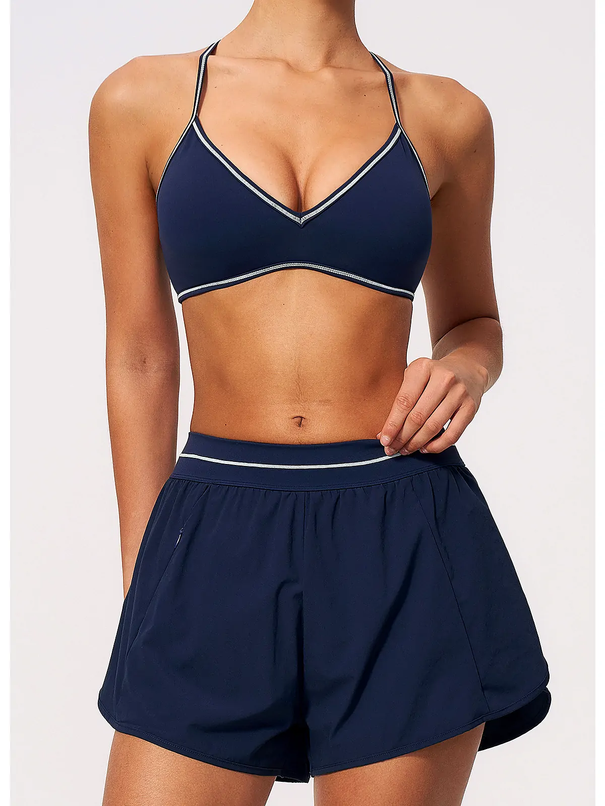 Flatlock seam detail on shorts