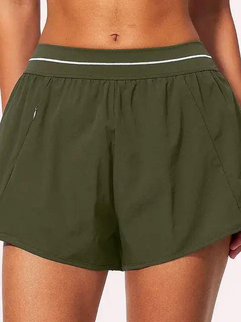 Brushed 2-in-1 yoga shorts in olive front view