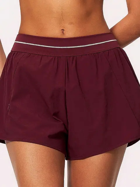 Brushed 2-in-1 yoga shorts in wine red front view
