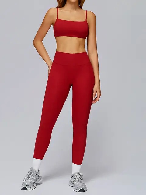 Brushed racerback yoga set in burgundy front view