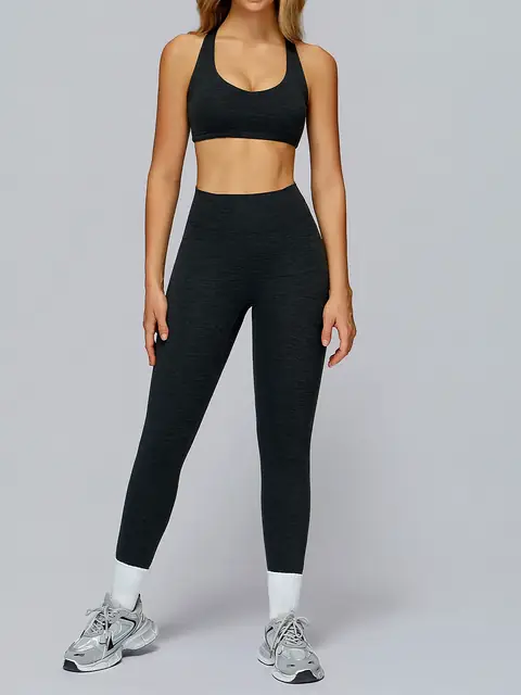 Brushed racerback yoga set in tea brown front view