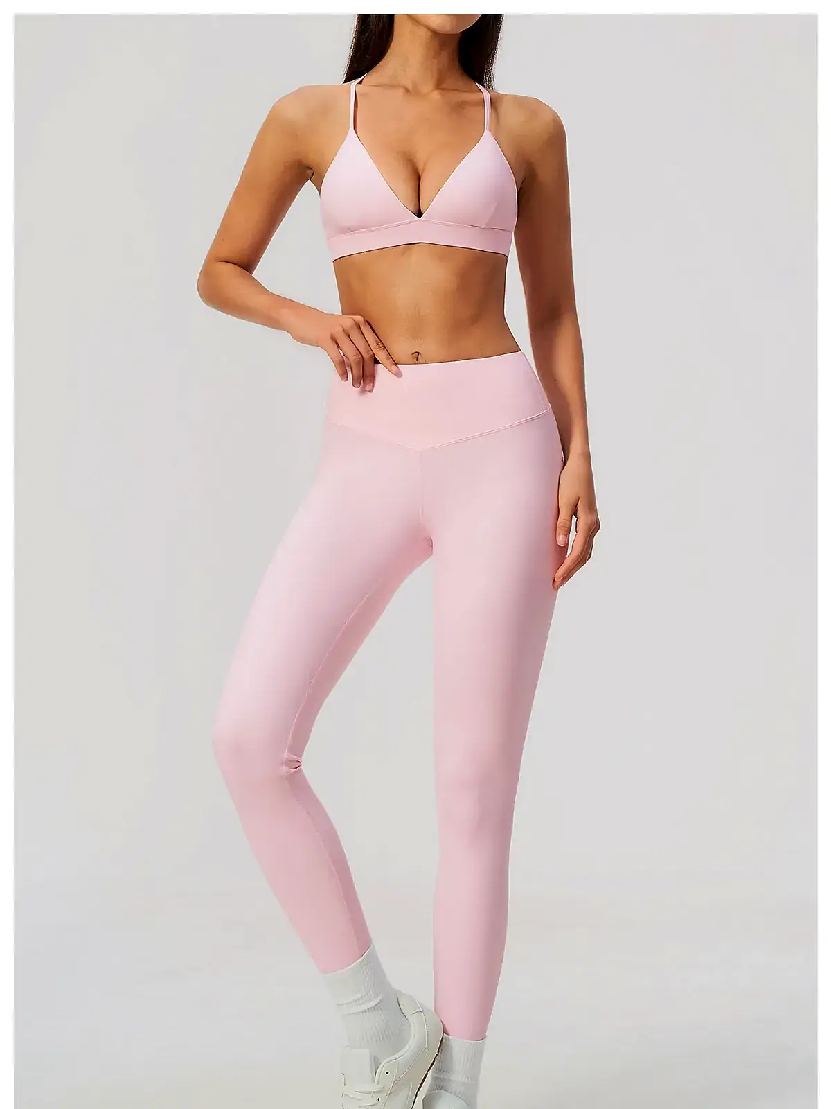 Brushed sculpt Two-Piece yoga set back seam construction