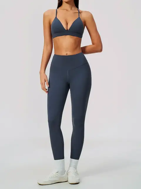 Brushed sculpt Two-Piece yoga set in rhino grey front view