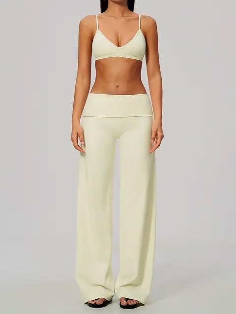 Brushed Skinny-Strap Fold-Waist Yoga Set — private label OEM