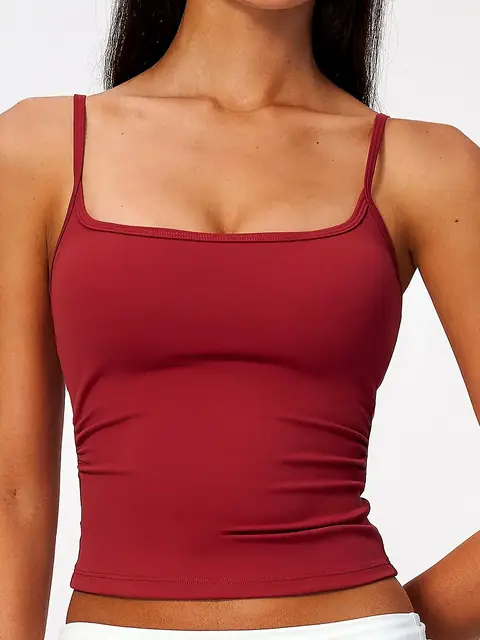 Brushed Skinny-Strap yoga tank in cherry red front view