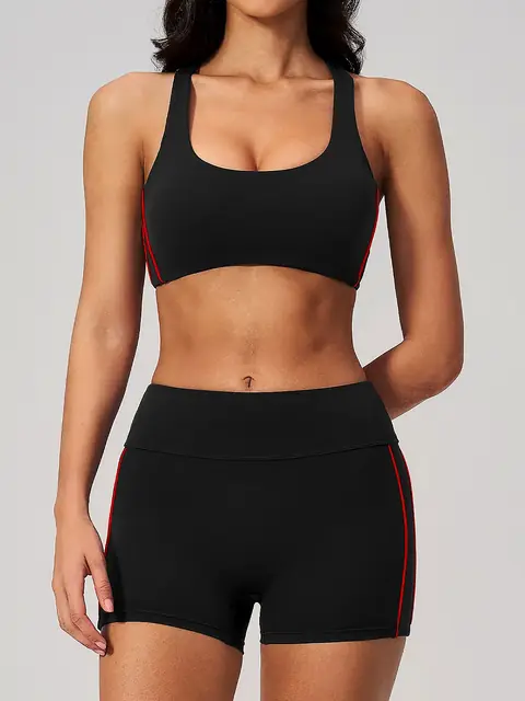 Brushed Slim-Fit running yoga set in black red block front view
