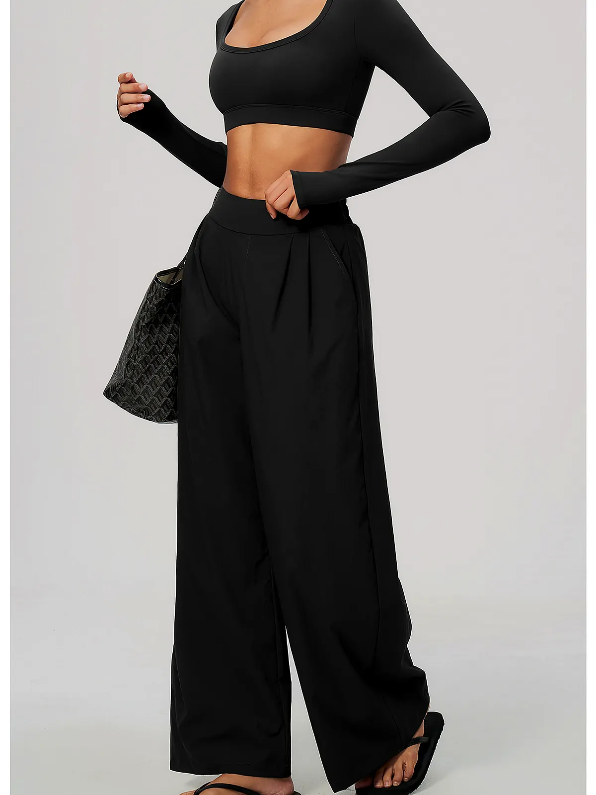 Brushed U-Neck Crop Long-Sleeve — side panel detail