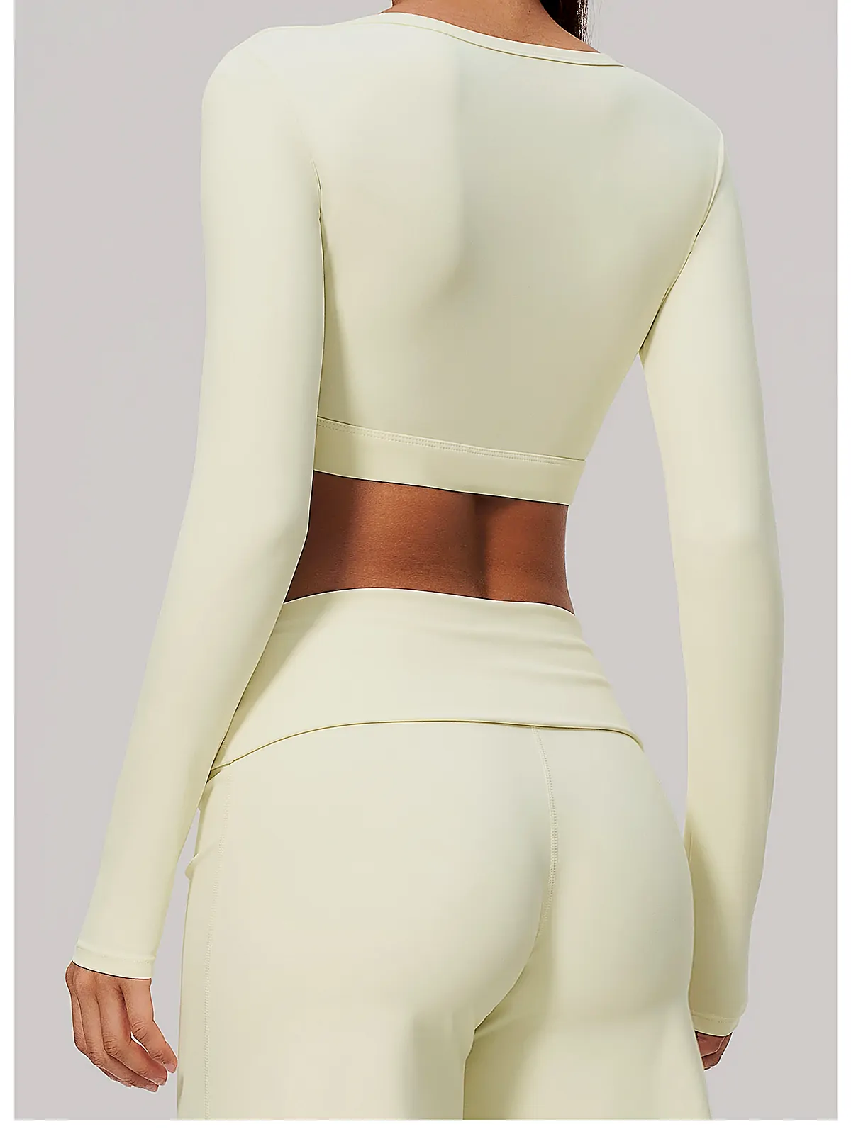 Brushed U-Neck Crop Long-Sleeve — back seam construction