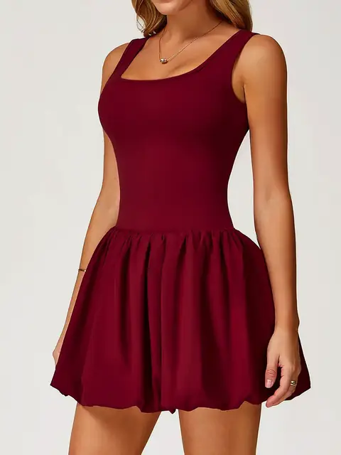 Buttery 2-in-1 tennis dress in wine red front view