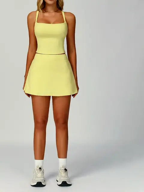 Buttery Fold-Waist yoga set in sprout yellow front view