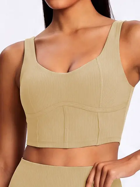 Cloud Cross-Back yoga set in cream apricot front view