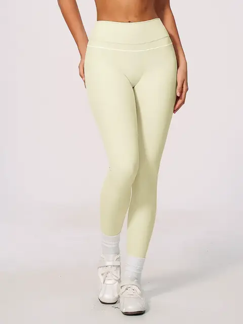 Colour-Block brushed High-Waist yoga leggings in cream apricot front view