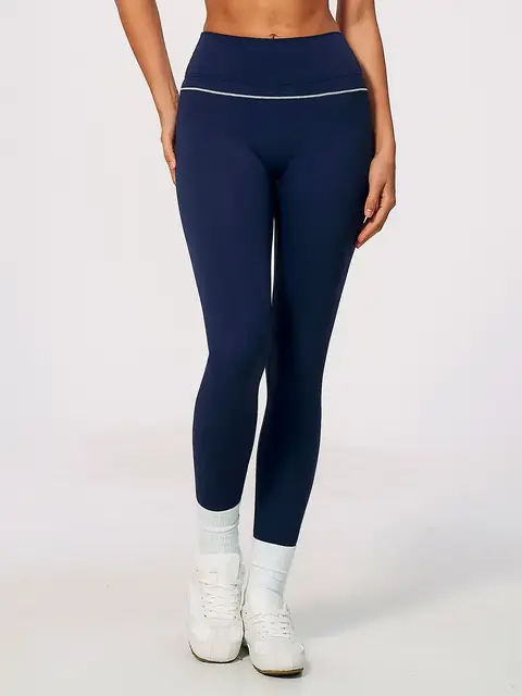 Colour-Block brushed High-Waist yoga leggings in indigo front view