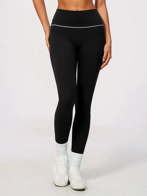 Colour-Block brushed High-Waist yoga leggings in premium black front view