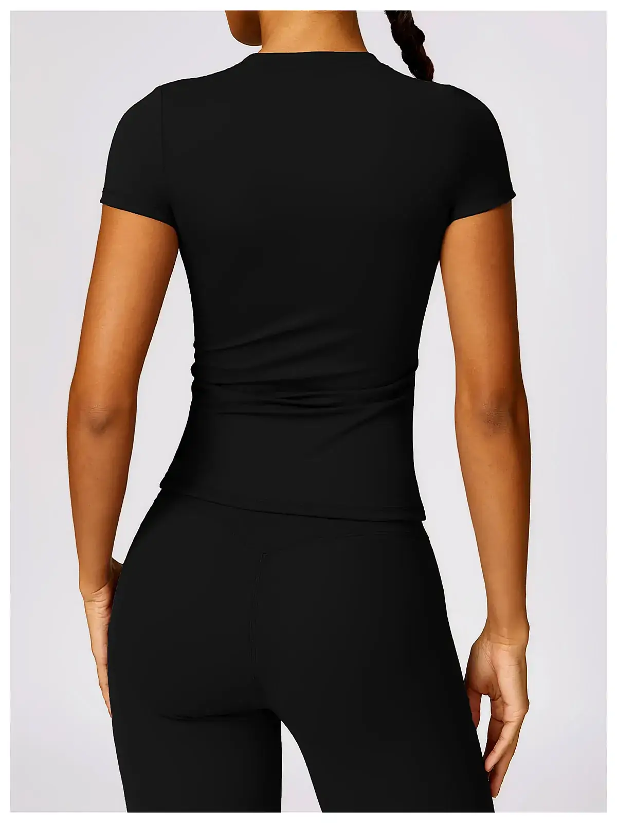 Waistband detail on Colour-Block crop yoga tee