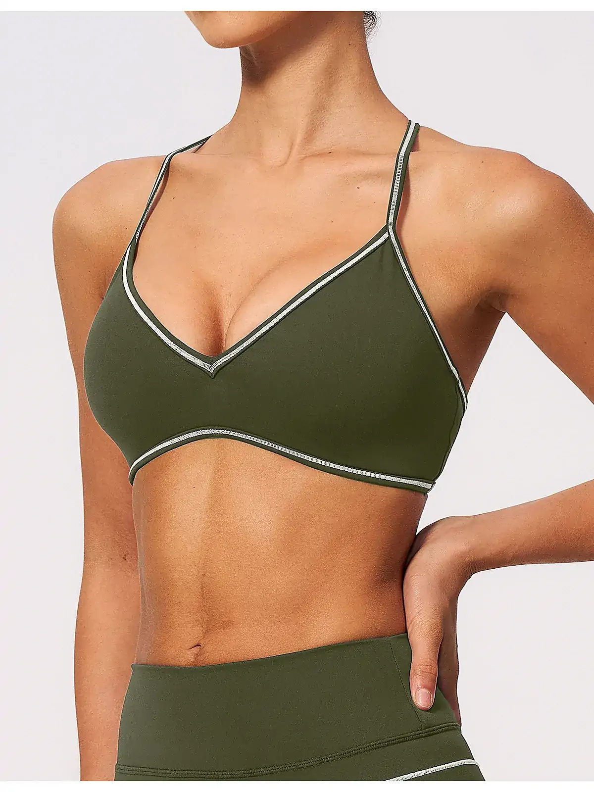 Flatlock seam detail on sports bra