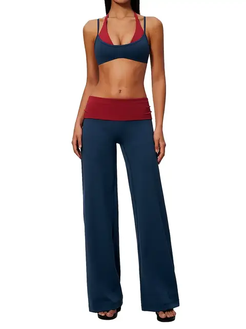 Colour-Block High-Waist yoga set in heather grey front view