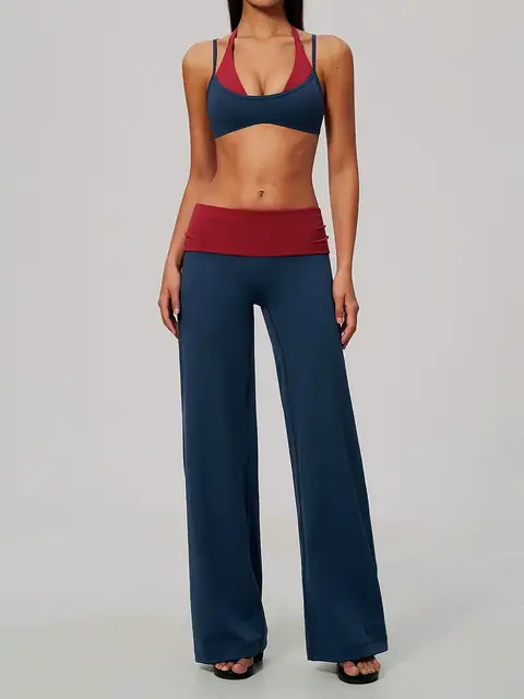Colour-Block High-Waist yoga set in mauve front view