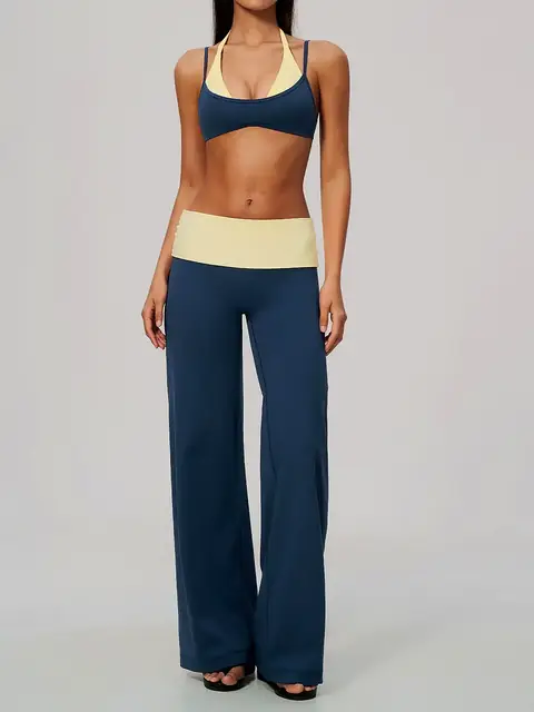 Colour-Block High-Waist yoga set in rhino grey front view