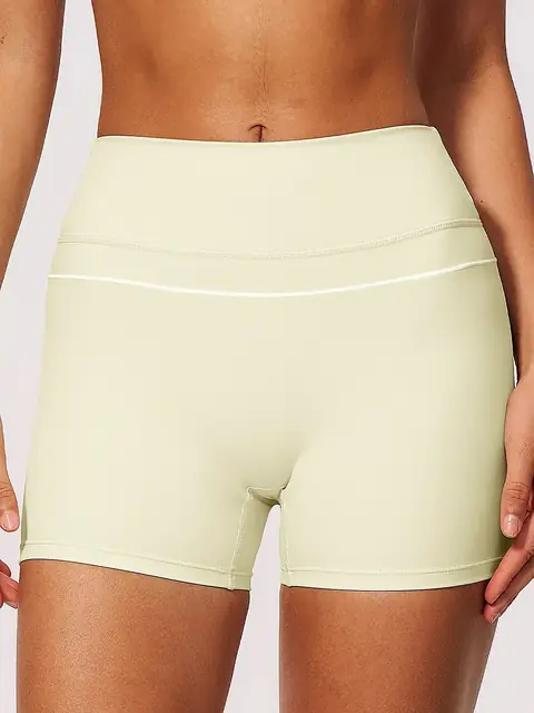 Colour-Block High-Waist yoga shorts in cream apricot front view