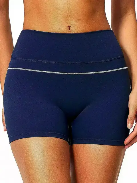 Colour-Block High-Waist yoga shorts in indigo front view