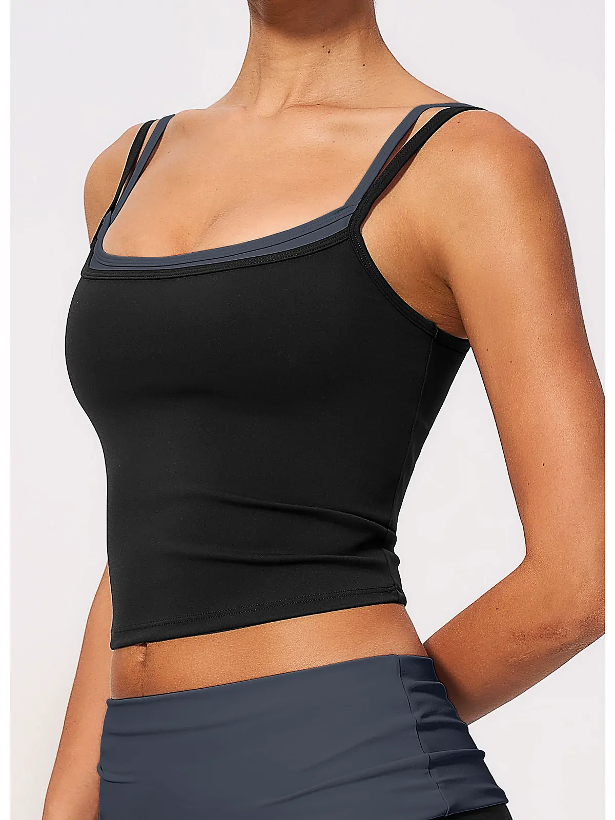 Flatlock seam detail on yoga tank