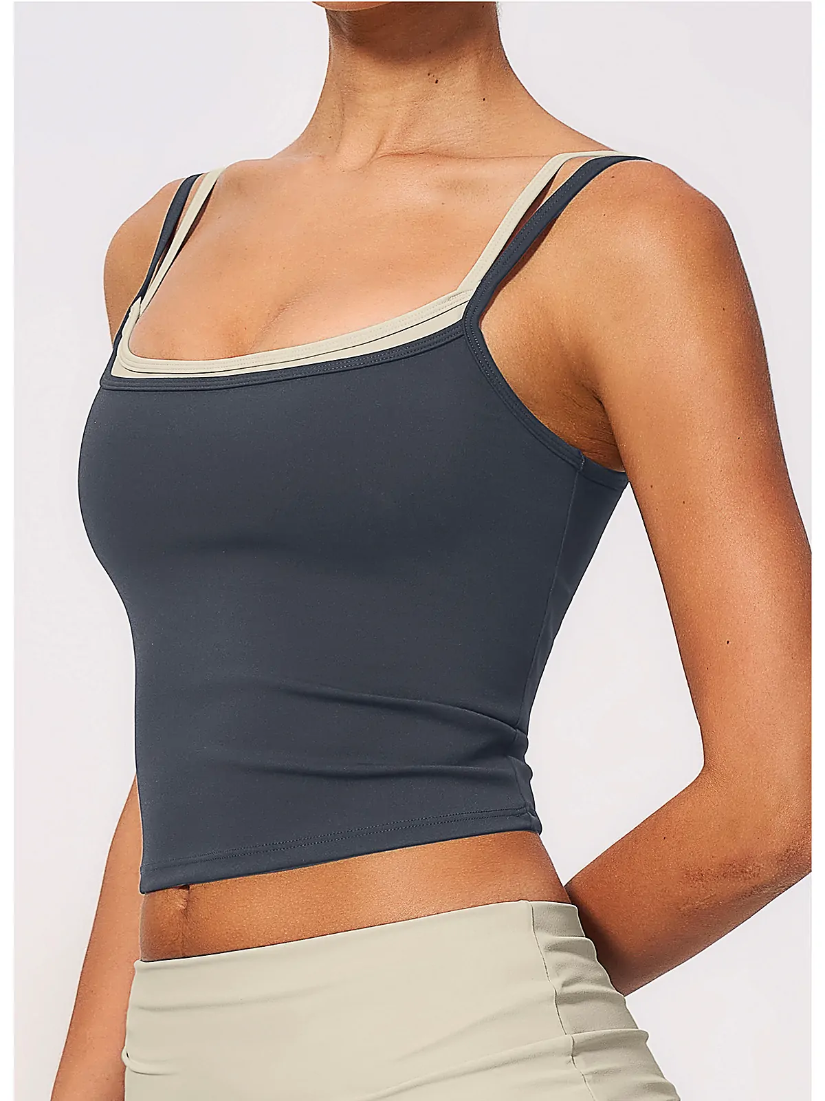 colour-block yoga tank back seam construction