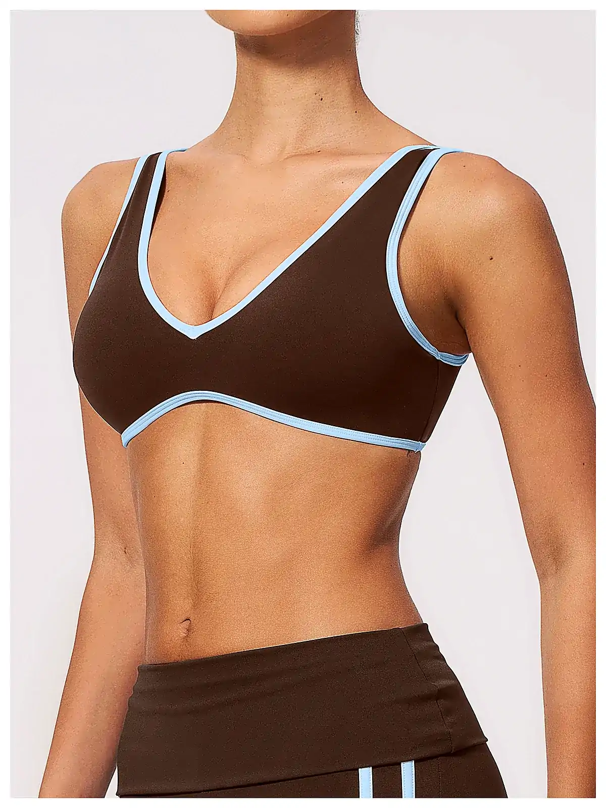 Flatlock seam detail on sports bra