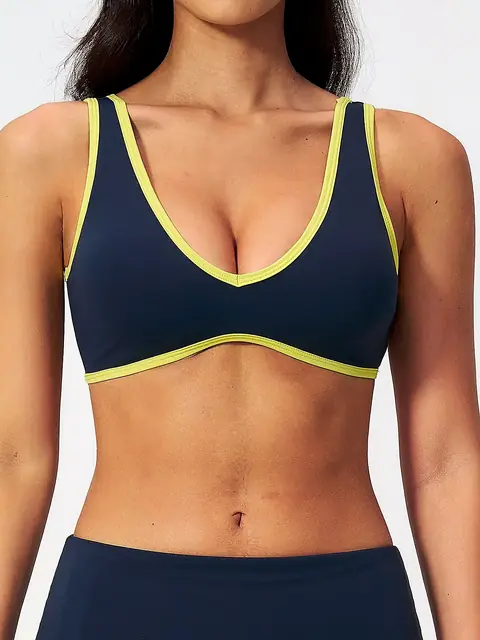 Colour-Block Open-Back sports bra in mocha front view