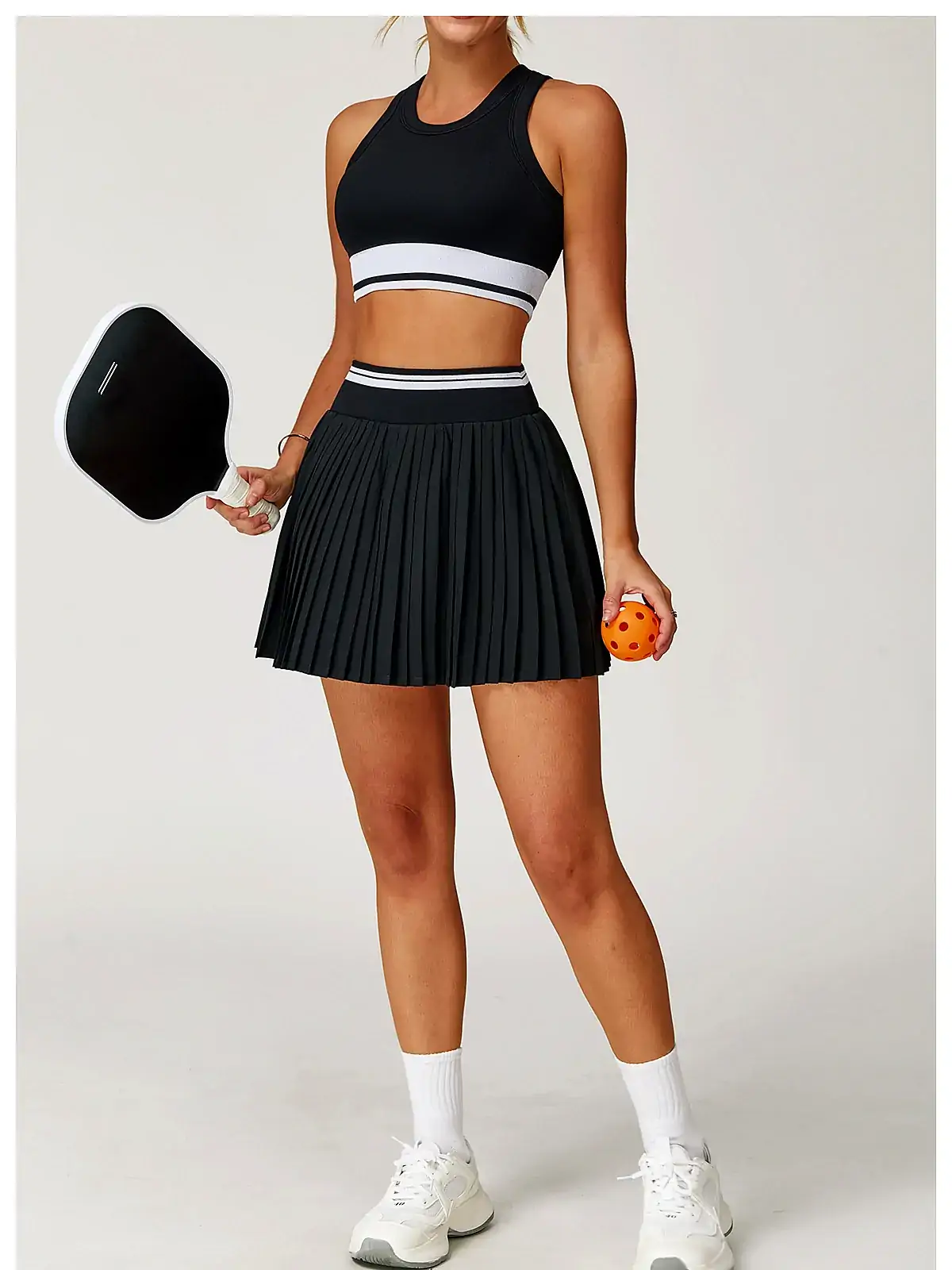 High-waist colour-block tennis skirt back seam construction