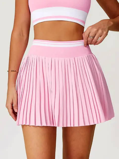 Colour-Block High-Waist pleated skirt in light pink front view