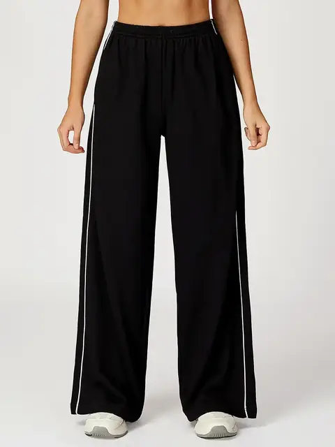 Colour-Block Straight-Leg sweatpants in premium black front view