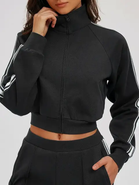 Colour-Block High-Neck zip jacket in colour-block b/w front view