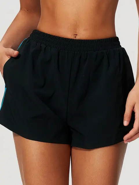 Contrast-Stripe Quick-Dry Run Shorts in Premium Black — front view