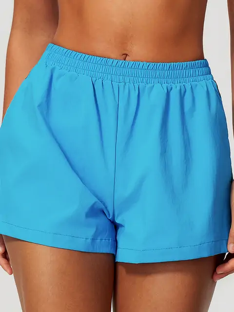 Contrast-Stripe Quick-Dry Run Shorts in Sky Blue — front view